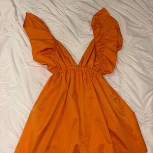 Vibrant Orange Dress with Ruffled Sleeves